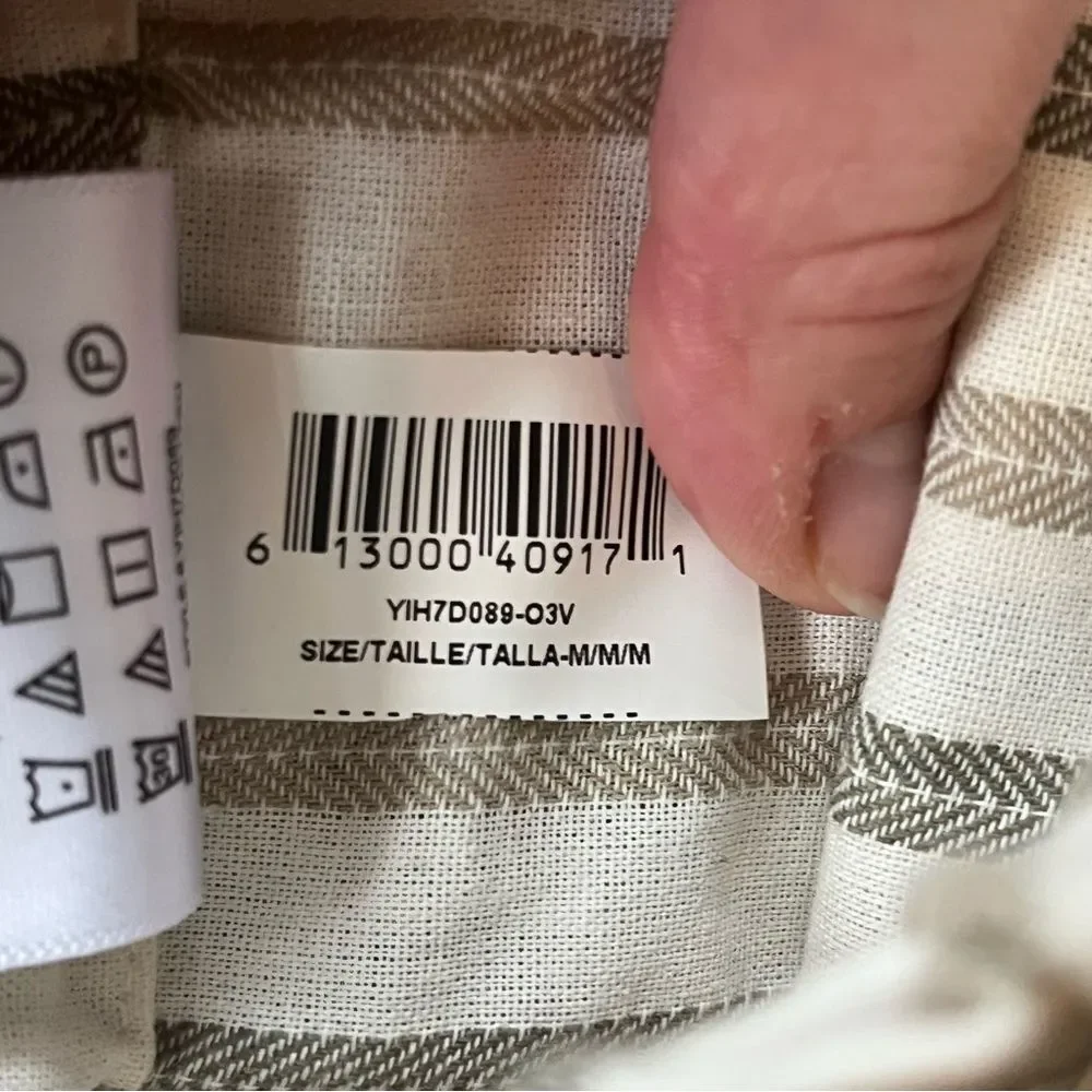 BCBGeneration Cream/Olive Herringbone Stripe Paperbag Pull On Shorts Size Medium